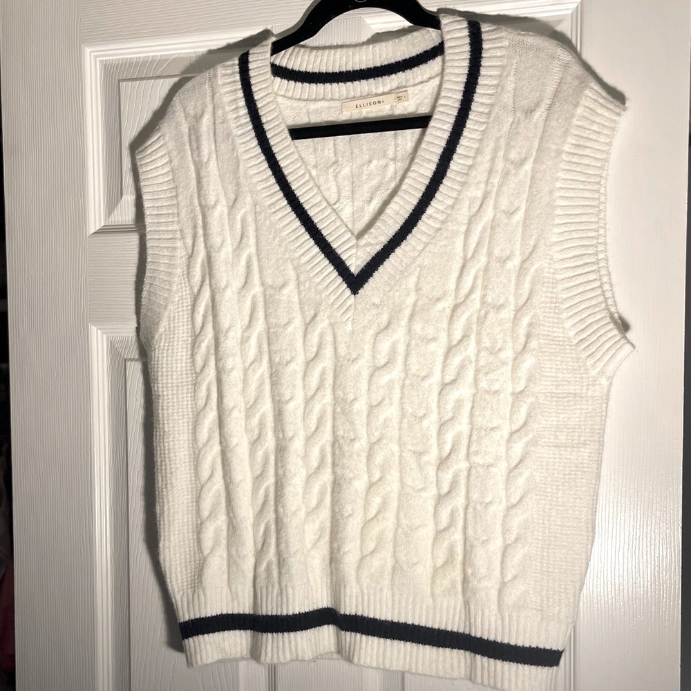 White and Navy Ellison Sweater Vest